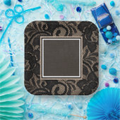 Zwarte kant, schoot, linnen papieren bordje (Feest)