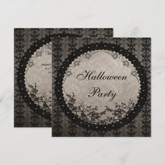 zwarte kant & Sequins Halloween Party Kaart (Voorkant / Achterkant)
