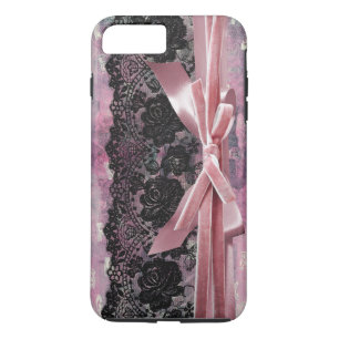 Zwarte  kant - stippen - roze lint Case-Mate iPhone case