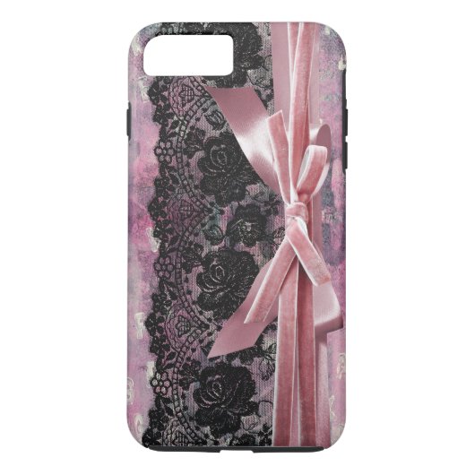 Zwarte  kant - stippen - roze lint Case-Mate iPhone case (Achterkant)