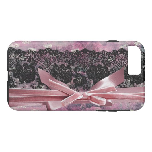 Zwarte  kant - stippen - roze lint Case-Mate iPhone case (Achterkant (Horizontaal))