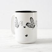 Zwarte kant Vlinders 1 Tweekleurige Koffiemok (Voorkant links)
