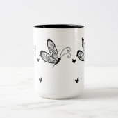 Zwarte kant Vlinders 1 Tweekleurige Koffiemok (Center)