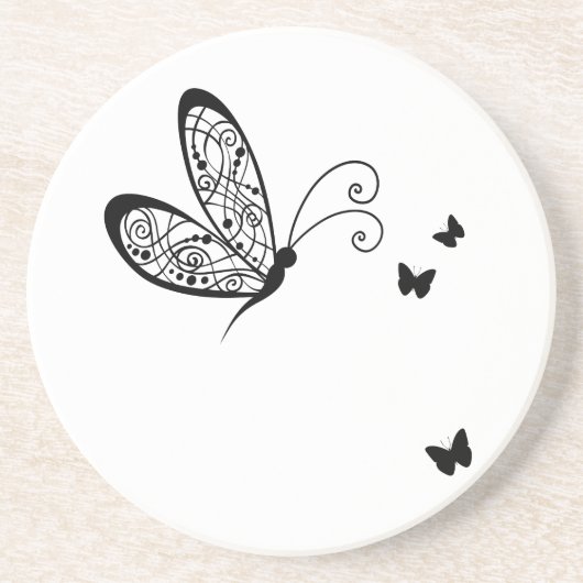 Zwarte kant Vlinders 1 Zandsteen Onderzetter (Voorkant)