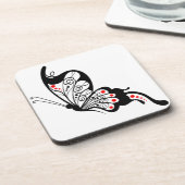 Zwarte kant vlinders 2 bier onderzetter (Linkerzijde)