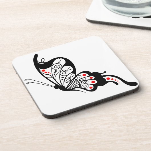 Zwarte kant vlinders 2 bier onderzetter (Linkerzijde)