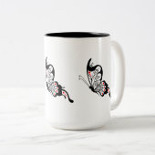 Zwarte kant vlinders 2 tweekleurige koffiemok (Voorkant rechts)