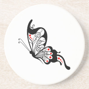 Zwarte kant vlinders 2 zandsteen onderzetter