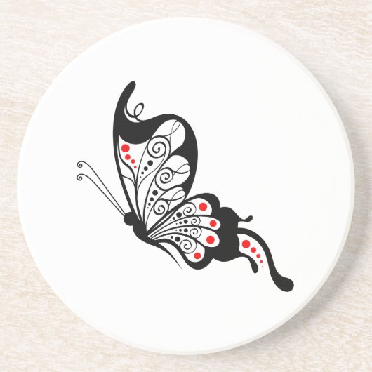 Zwarte kant vlinders 2 zandsteen onderzetter (Voorkant)