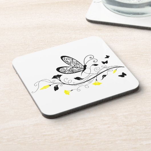 Zwarte kant vlinders 3 drankjes onderzetter (Linkerzijde)