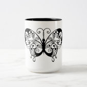 Zwarte kant vlinders 3 tweekleurige koffiemok (Center)