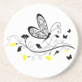 Zwarte kant vlinders 3 zandsteen onderzetter (Voorkant)