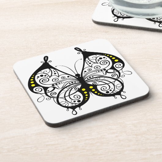 Zwarte kant Vlinders 5 Bier Onderzetter (Linkerzijde)