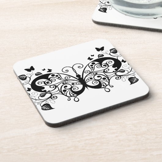 Zwarte kant vlinders 9 bier onderzetter (Linkerzijde)