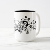 Zwarte kant vlinders 9 tweekleurige koffiemok (Voorkant rechts)