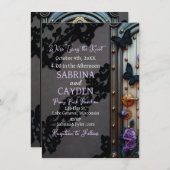 Zwarte kant, vlinders en Paarse Rozen bruiloft Kaart (Voorkant / Achterkant)