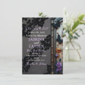 Zwarte kant, vlinders en Paarse Rozen bruiloft Kaart (Staand voorkant)