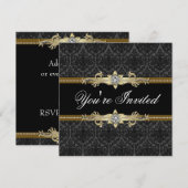 Zwarte kant zwarte goud zwarte strik feestje kaart (Voorkant / Achterkant)