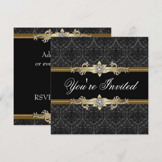 Zwarte Kant Zwarte Goud Zwarte Tie Feest Kaart (Voorkant / Achterkant)