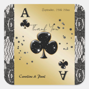 Zwarte kanten Ace of Clubs vierkante favor  Sticker