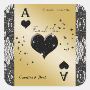 Zwarte kanten Ace of Hearts vierkante favor sticke Sticker