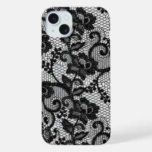 Zwarte Kanten Bloem iPhone 15 Plus Hoesje Case