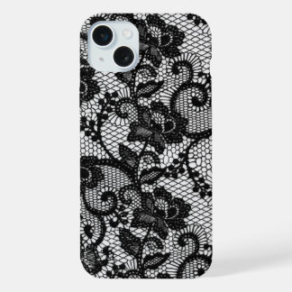 Zwarte Kanten Bloem iPhone 15 Plus Hoesje Case