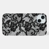 Zwarte Kanten Bloem iPhone 15 Plus Hoesje Case (Achterkant horizontaal)