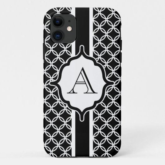 Zwarte Kanten Monogram iPhone Case Mate (Achterkant)