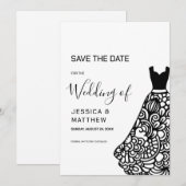 Zwarte kanten trouwjurk save the date (Voorkant / Achterkant)