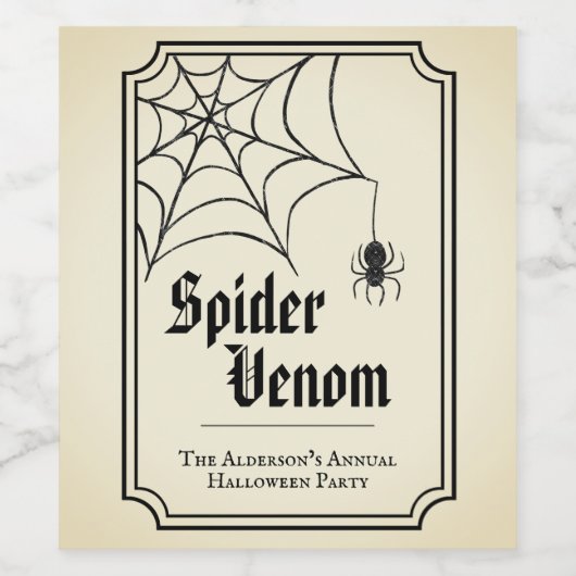Zwarte Kantenspinnenweb Spin Gift Gotische Hallowe Wijn Etiket (Enkel label)
