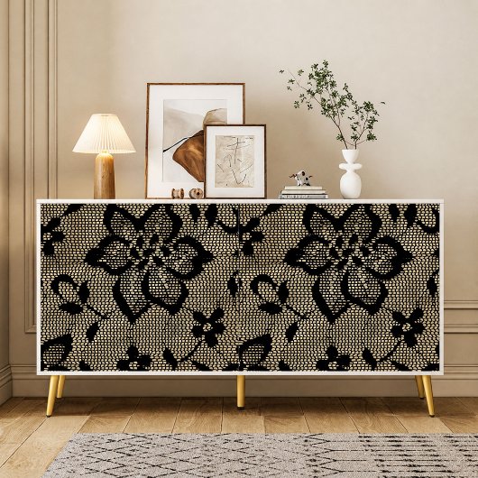 Zwarte kantwerk decoupage tissuepapier uit het ver
