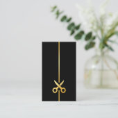 Zwarte kapper gouden schaar logo visitekaartje (Staand voorkant)