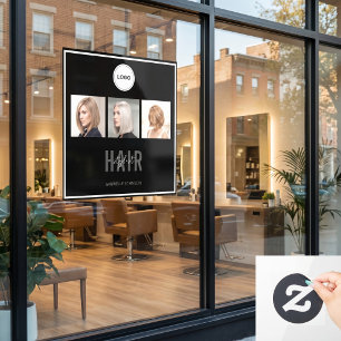 Zwarte Kapsalon Fotocollage Elegant Logo  Raamsticker