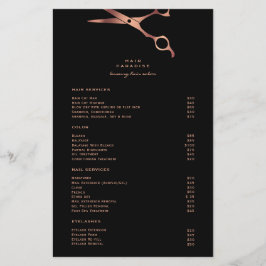 Zwarte kapsalon koper prijzenlijst menu flyer