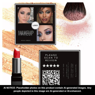 Zwarte Kapsalon Stylist Foto Collage QR Code & Rev Vierkante Visitekaartje