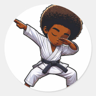 Zwarte Karate Kid Funny Dabbing Afro Zwarte Band J Ronde Sticker