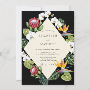 Zwarte Karmozijnrode Tropische Eucalyptus Bruiloft Kaart
