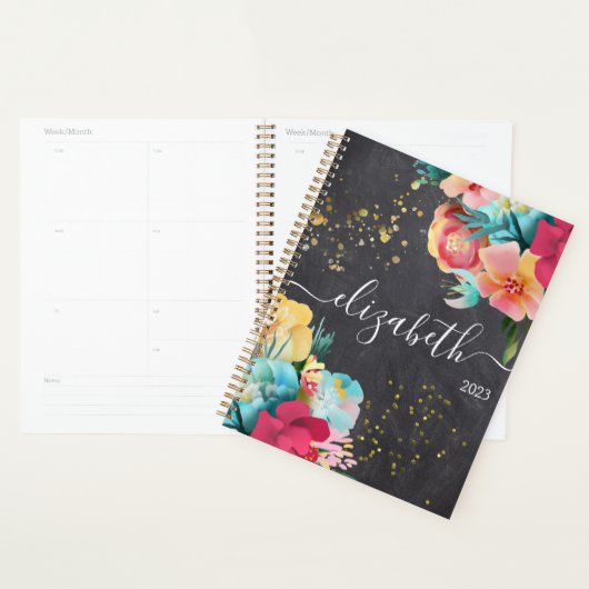 Zwarte karton, Floral Girly, elk jaar Planner (Display)