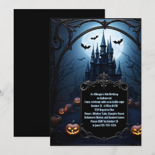 Zwarte Kasteel Tiener Halloween Verjaardagsfeestje Kaart