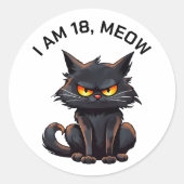 Zwarte kat 18e verjaardag wit ronde sticker (Voorkant)