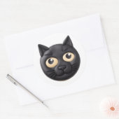 Zwarte Kat 3D Geïnspireerd Ronde Sticker (Envelop)