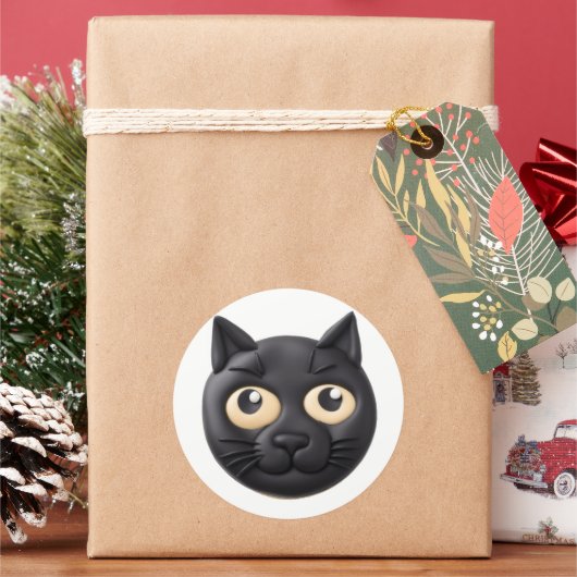 Zwarte Kat 3D Geïnspireerd Ronde Sticker (Feestdagen)