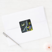 Zwarte Kat 557 Blauwe Vlinder Bloemen Vierkante Sticker (Envelop)