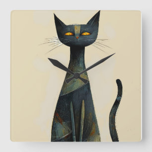 Zwarte kat aan de muur decoratieve grappige minima vierkante klok