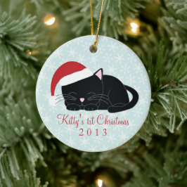 Zwarte Kat Aangepaste kerstversieringen Keramisch Ornament
