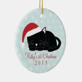 Zwarte Kat Aangepaste kerstversieringen Keramisch Ornament (Rechts)