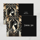 Zwarte kat abstracte bedankkaart met decoratie (Voorkant / Achterkant)