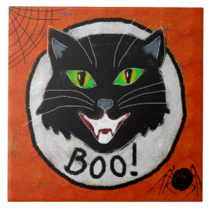 Zwarte kat Abstracte Halloween kunst Tegeltje