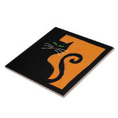 Zwarte kat Abstracte Halloween kunst Tegeltje (Zijkant)